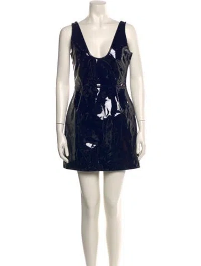 Pre-owned Ferragamo Patent Leather Mini Dress W/ Tags In Blue