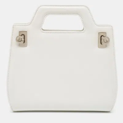 Ferragamo Patent Leather Mini Wanda Gancini Tote In White
