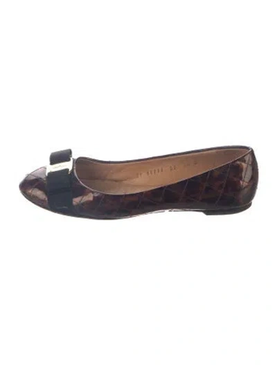 Pre-owned Ferragamo Patent Leather Patterned Ballet Flats In Brown