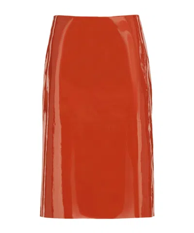 Ferragamo Patent Leather Pencil Skirt In Orange