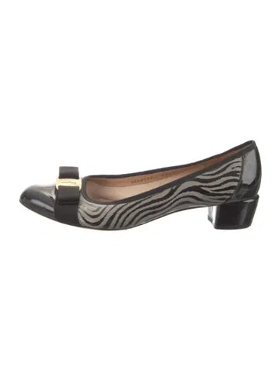 Pre-owned Ferragamo Patent Leather Printed Flats In Black