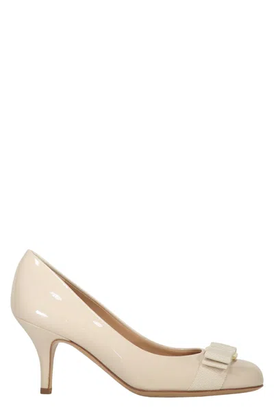 Ferragamo Patent Leather Pumps In White