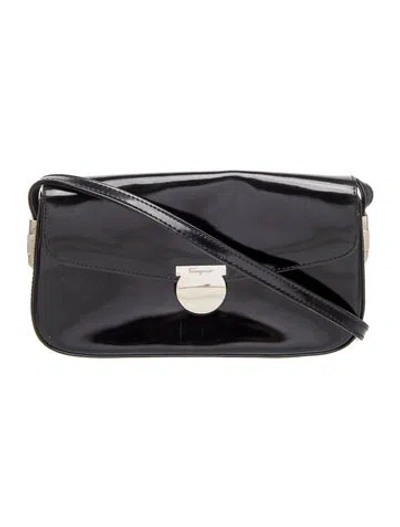 Pre-owned Ferragamo Patent Leather Shoulder Bag In Black