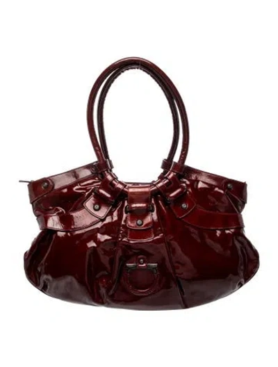 Pre-owned Ferragamo Patent Leather Shoulder Bag In Burgundy