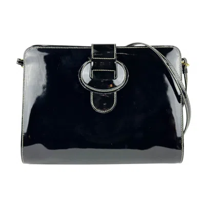 Pre-owned Ferragamo Patent Leather Shoulder Bag () In Black