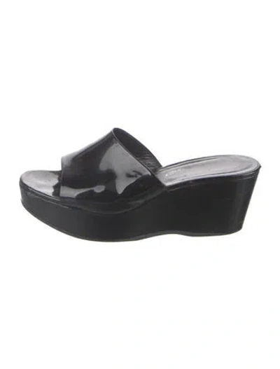Pre-owned Ferragamo Patent Leather Slides In Black