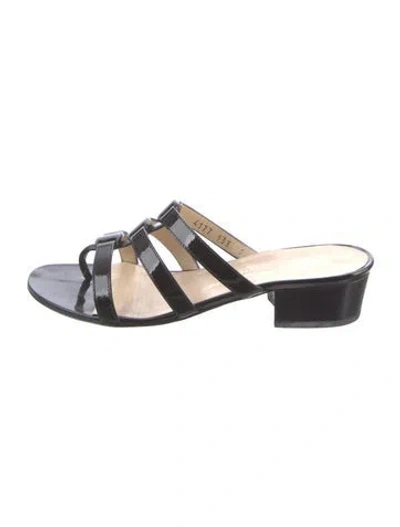 Pre-owned Ferragamo Patent Leather Slides In Black