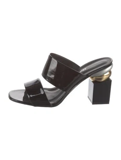 Pre-owned Ferragamo Patent Leather Slides In Black
