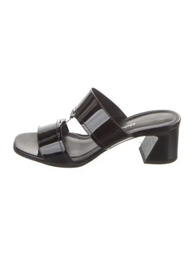 Pre-owned Ferragamo Patent Leather Slides In Black