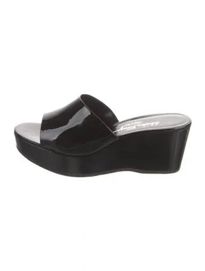 Pre-owned Ferragamo Patent Leather Slides In Black