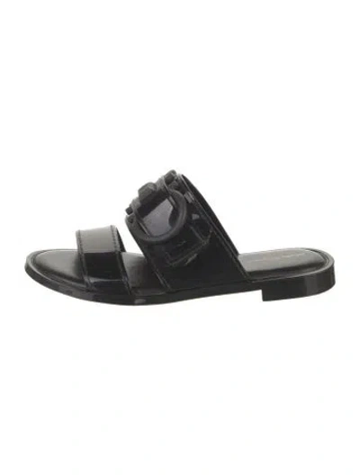 Pre-owned Ferragamo Patent Leather Slides In Black