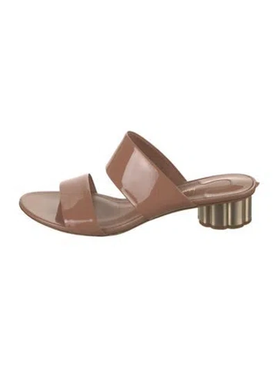 Pre-owned Ferragamo Patent Leather Slides In Neutral