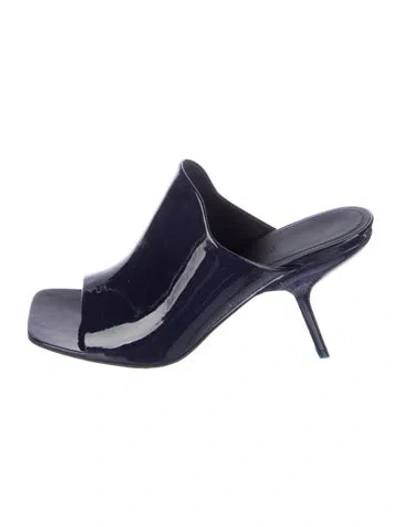 Pre-owned Ferragamo Patent Leather Slides W/ Tags In Blue
