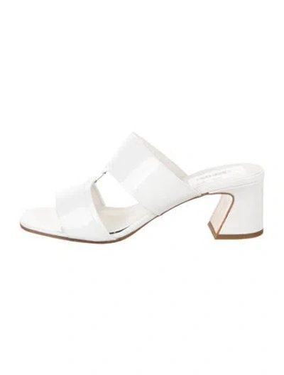 Pre-owned Ferragamo Patent Leather Slides W/ Tags In White