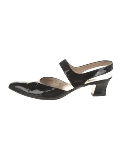 Pre-owned Ferragamo Patent Leather Slingback Pumps In Black
