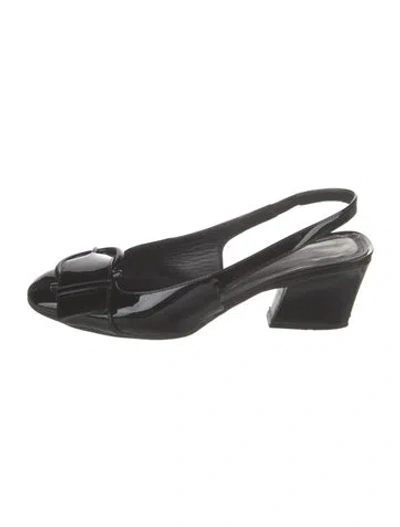 Pre-owned Ferragamo Patent Leather Slingback Pumps In Black