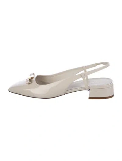 Pre-owned Ferragamo Patent Leather Slingback Pumps W/ Tags In Neutral