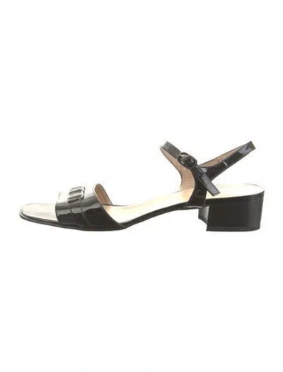 Pre-owned Ferragamo Patent Leather Slingback Sandals In Black