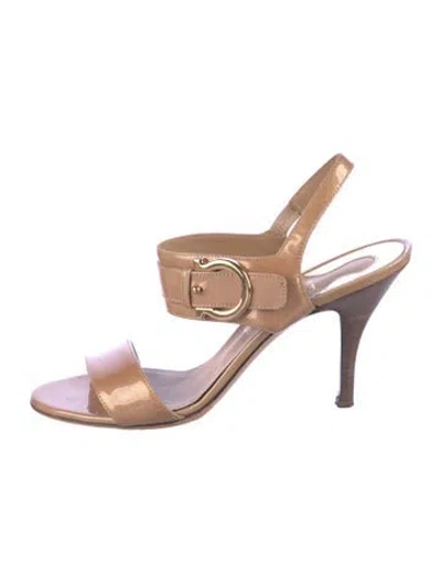 Pre-owned Ferragamo Patent Leather Slingback Sandals In Neutral
