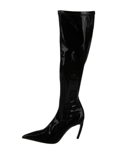 Pre-owned Ferragamo Patent Leather Sock Boots In Black