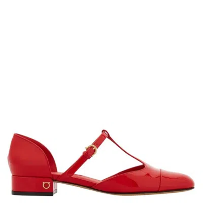 Ferragamo Patent Leather T-strap Ballet Shoe In Red