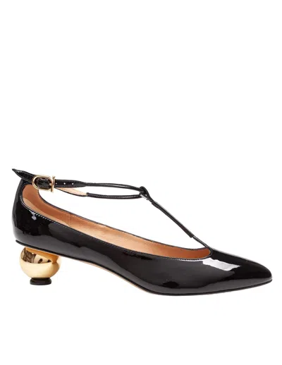 Ferragamo Patent Leather T-strap Pump, Black