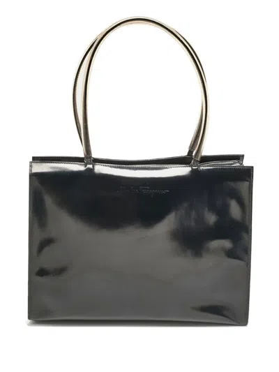 Pre-owned Ferragamo Patent Leather Top Handle Bag In Black