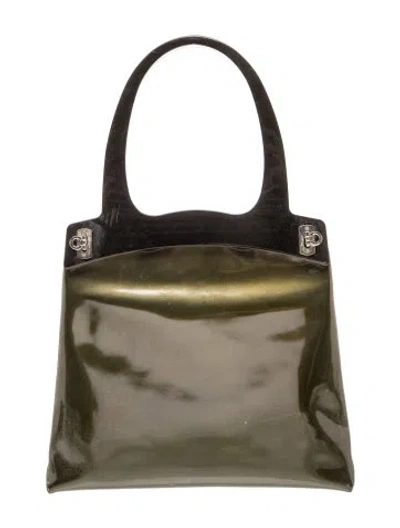 Pre-owned Ferragamo Patent Leather Top Handle Bag In Green