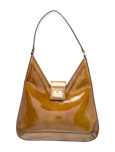 Pre-owned Ferragamo Patent Leather Top Handle Bag In Neutral