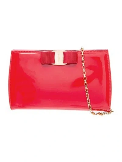 Pre-owned Ferragamo Patent Leather Top Handle Bag In Red