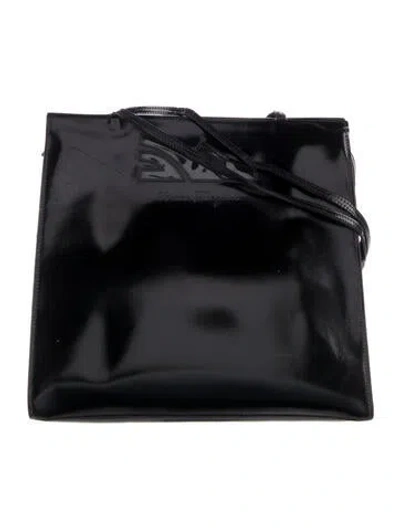 Pre-owned Ferragamo Patent Leather Tote Bag In Black