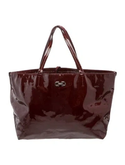 Pre-owned Ferragamo Patent Leather Tote In Burgundy