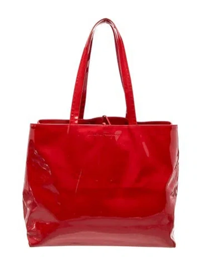 Pre-owned Ferragamo Patent Leather Tote In Red