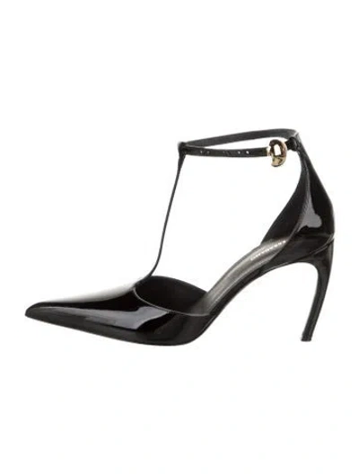 Pre-owned Ferragamo Patent Leather T-strap Pumps In Black