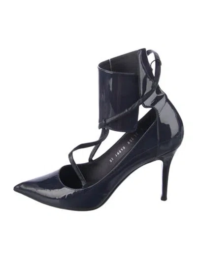 Pre-owned Ferragamo Patent Leather T-strap Pumps In Blue