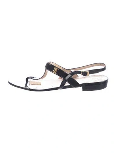Pre-owned Ferragamo Patent Leather T-strap Sandals In Black