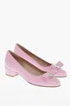 Ferragamo Patent Leather Vara Ballet Flats With Front Bow 3cm In Pink