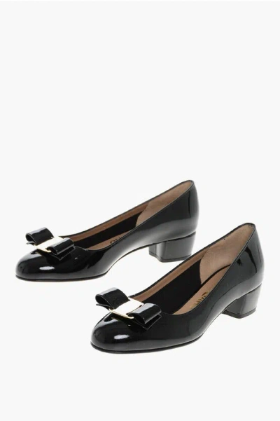 FERRAGAMO PATENT LEATHER VARA PUMPS WITH BOW