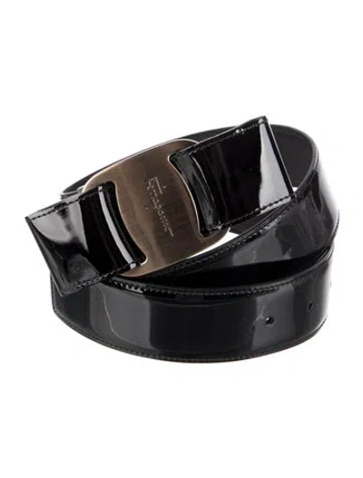 Pre-owned Ferragamo Patent Leather Waist Belt In Black