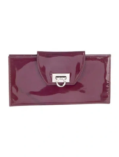 Pre-owned Ferragamo Patent Leather Wallet In Burgundy