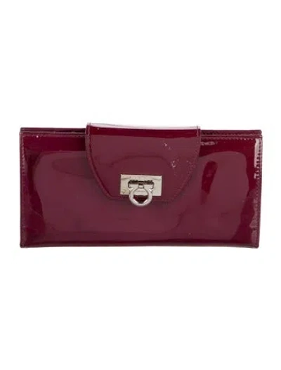 Pre-owned Ferragamo Patent Leather Wallet In Purple