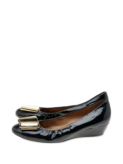 Pre-owned Ferragamo Patent Leather Wedge Pumps In Black