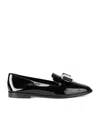 Ferragamo Glossy Patent Leather Low-heeled Pumps In Black