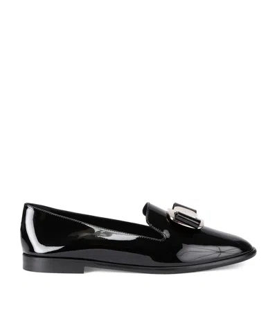 Ferragamo Patent Leather Zamira Loafers In Black