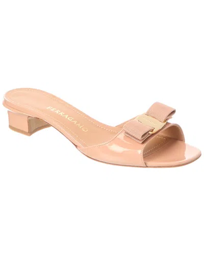 Ferragamo Patent Sandal In Neutral