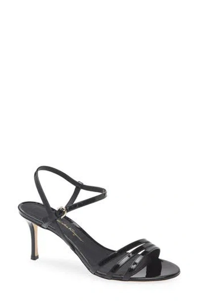 Ferragamo Patent Strappy Sandal In Black