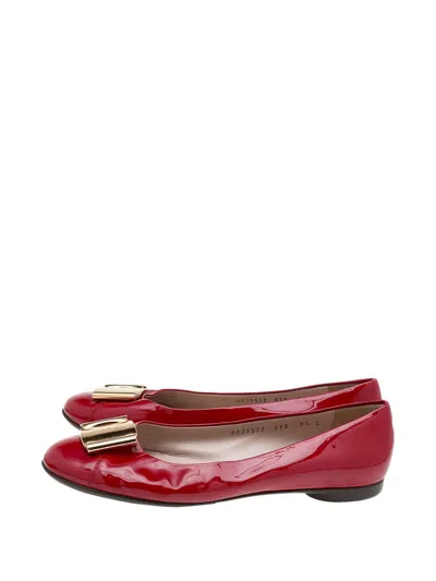 Pre-owned Ferragamo Patent-leather Ballet Flats In Red