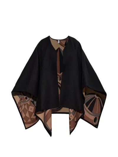 Ferragamo Patterned Cashmere-blend Poncho In Black