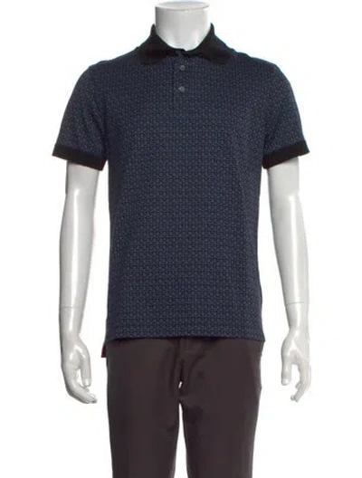 Pre-owned Ferragamo Patterned Collar Polo Shirt W/ Tags In Blue