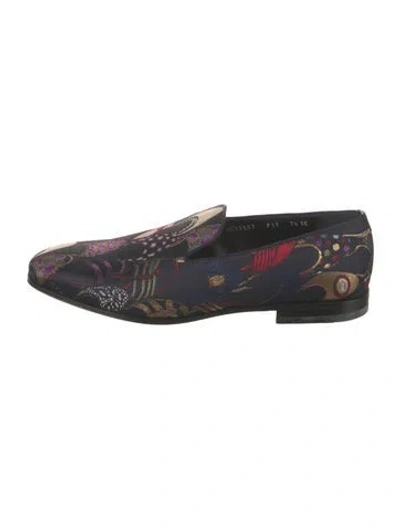 Pre-owned Ferragamo Patterned Embroidered Accent Loafers In Blue